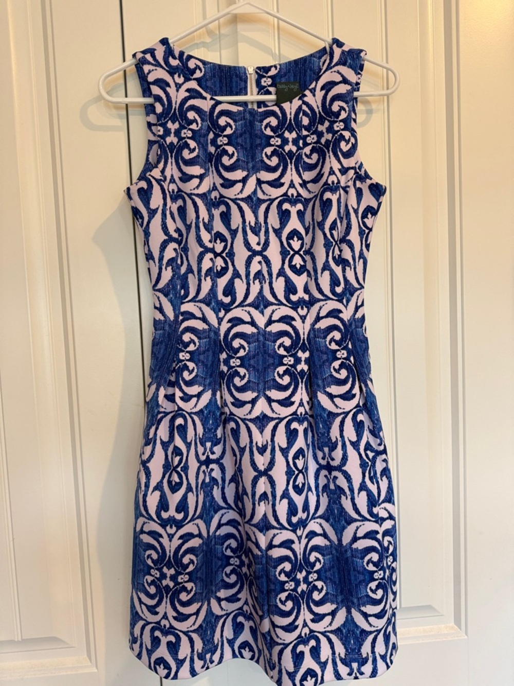 Gabby Skye Blue & Light Pink Sleeveless Patterned Fit-and-Flare Dress